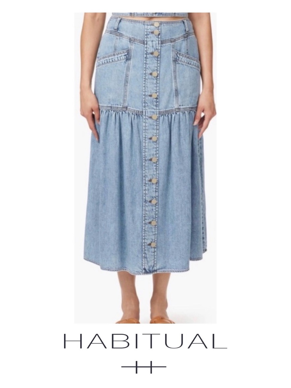 Habitual High Waist Button Front Denim Skirt
